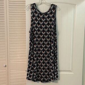 LOFT Black Geometric Midi Dress